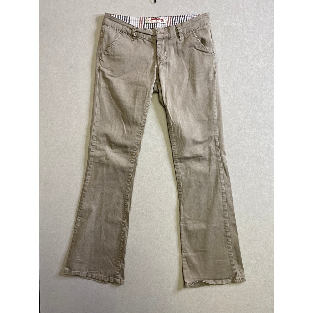 Unionbay Womens Khaki Tan Low Rise Flare Stretch Pants Size 5 Junior Y2K
